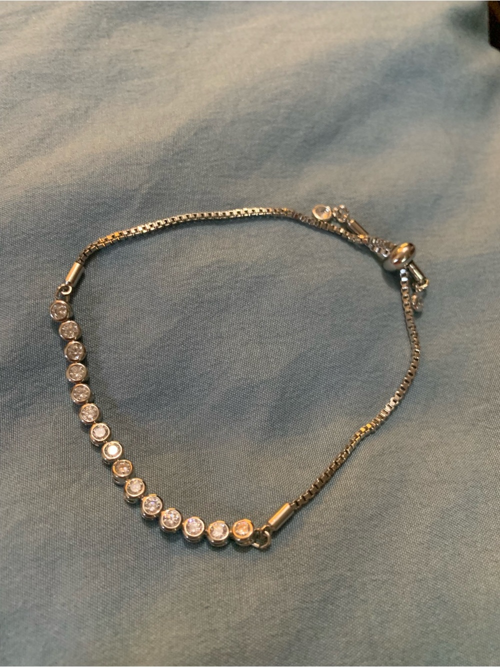 Silver-Tone Crystal Station Adjustable Bolo Bracelet with Box Chain